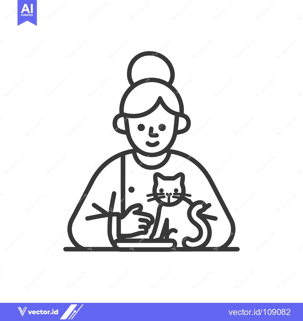 Premium Vector of Woman with bun hairstyle holding a cat on her lap