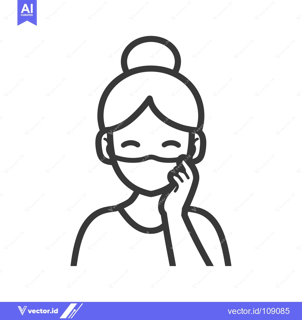 Premium Vector dari Woman with bun wearing a mask and touching her cheek