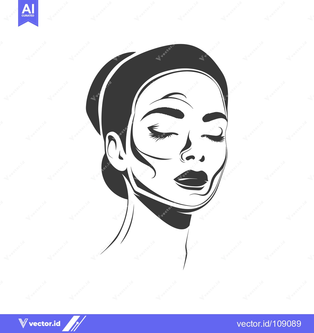 Premium Vector dari Woman with Closed Eyes and a Headband in a Line Art Style