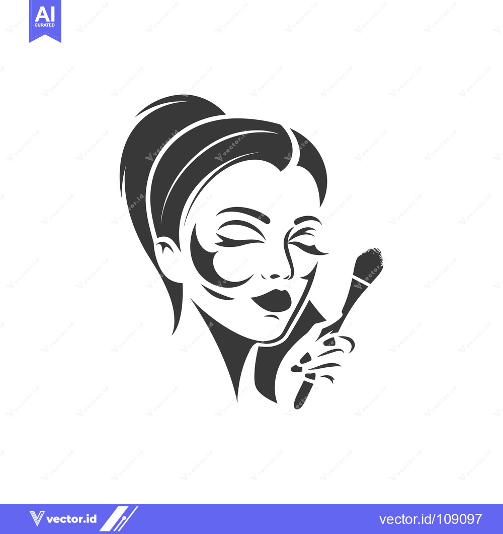 Premium Vector of Woman with Closed Eyes Holding a Makeup Brush