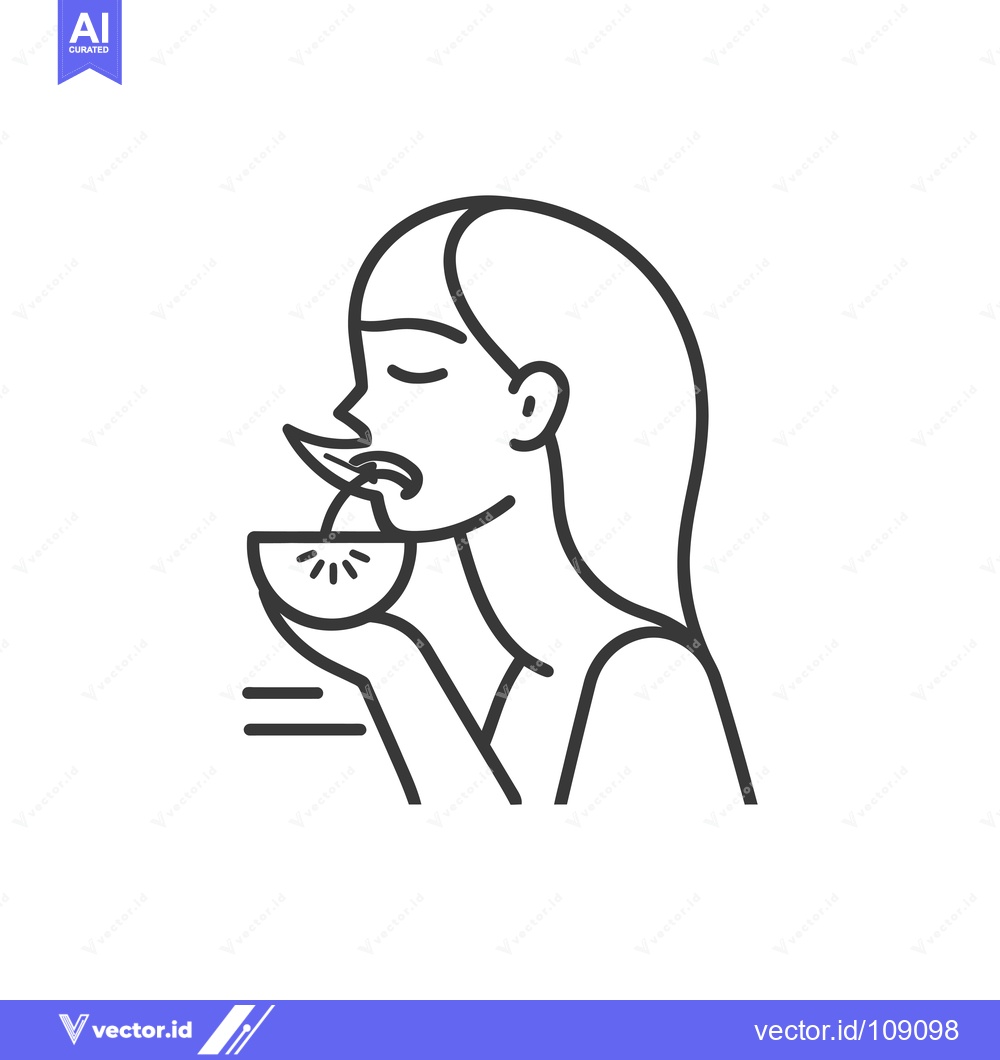 Premium Vector dari Woman with Closed Eyes Holding a Slice of Fruit