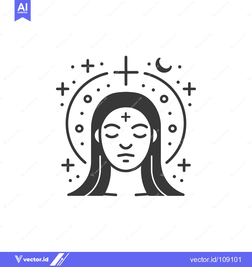 Premium Vector dari Woman with Closed Eyes, Surrounded by Crescent Moon, Stars, and Crosse