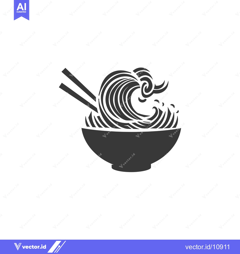 Premium Vector dari A bowl of ramen noodles shaped like a wave with chopsticks