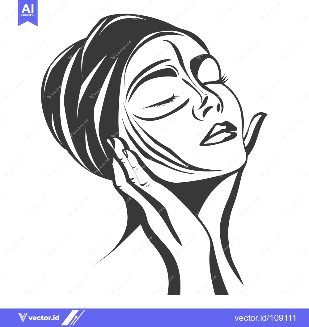 Premium Vector dari Woman with Face Mask and Closed Eyes in Monochrome Illustration