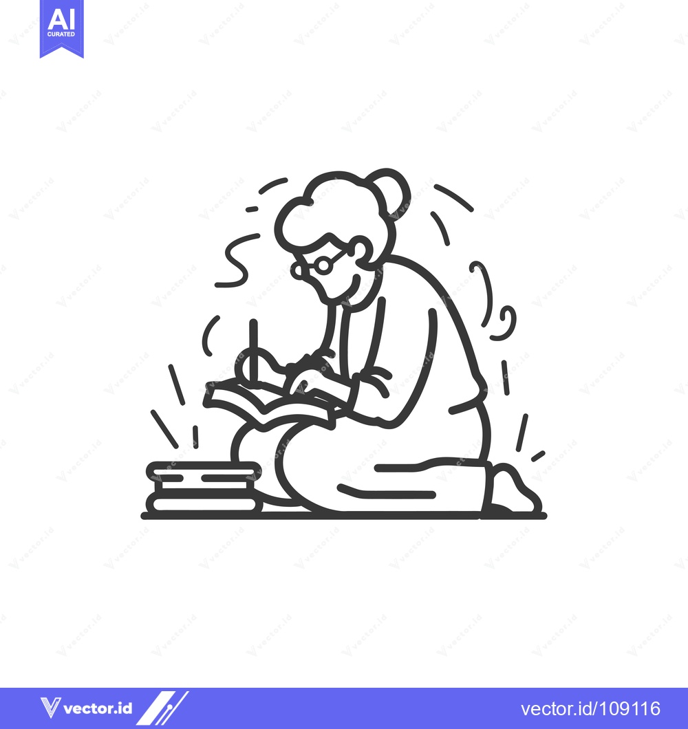 Premium Vector dari Woman with glasses kneeling and writing in a book
