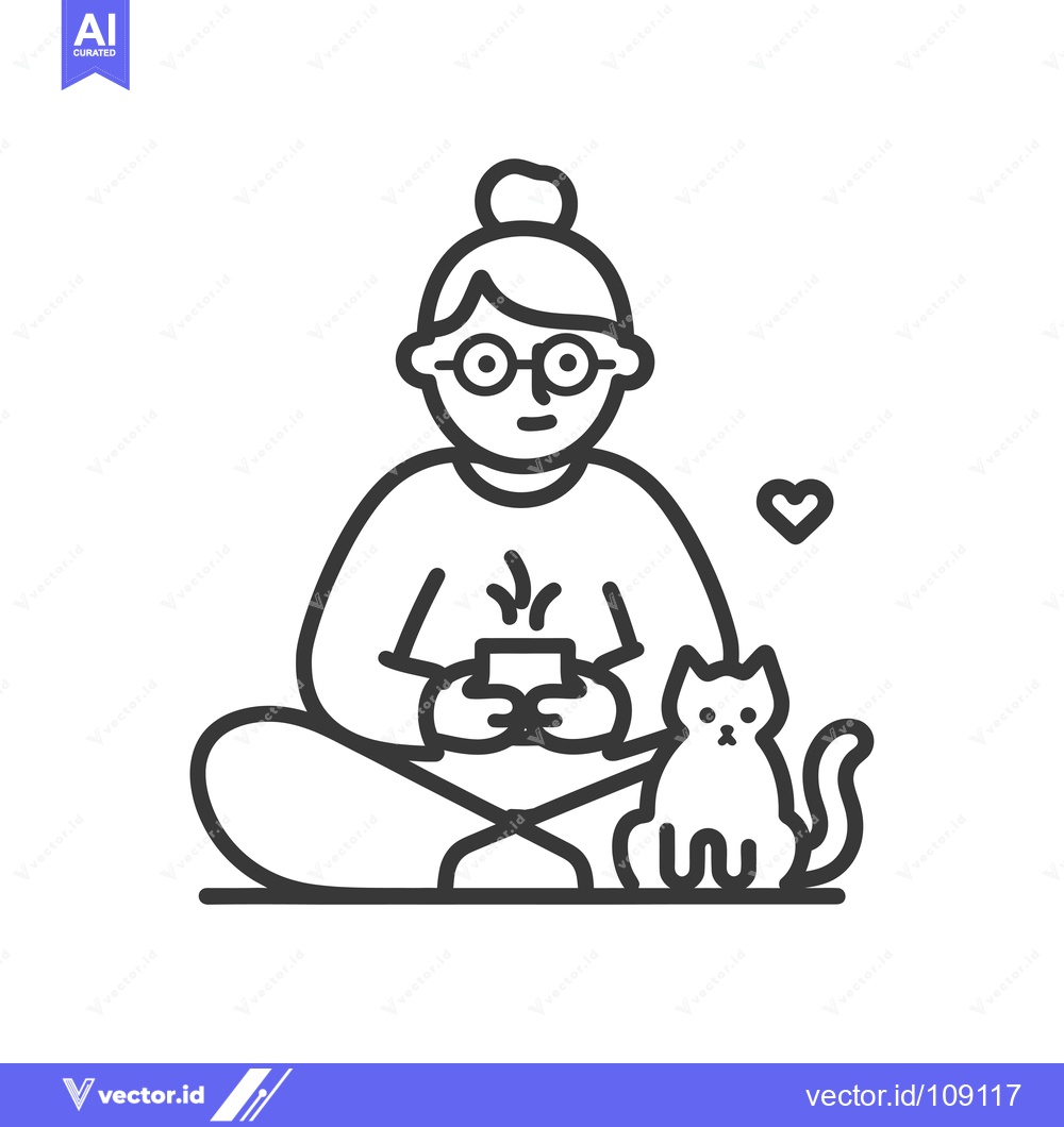 Premium Vector dari Woman with Glasses Sitting in Lotus Position Holding a Cup of Tea with