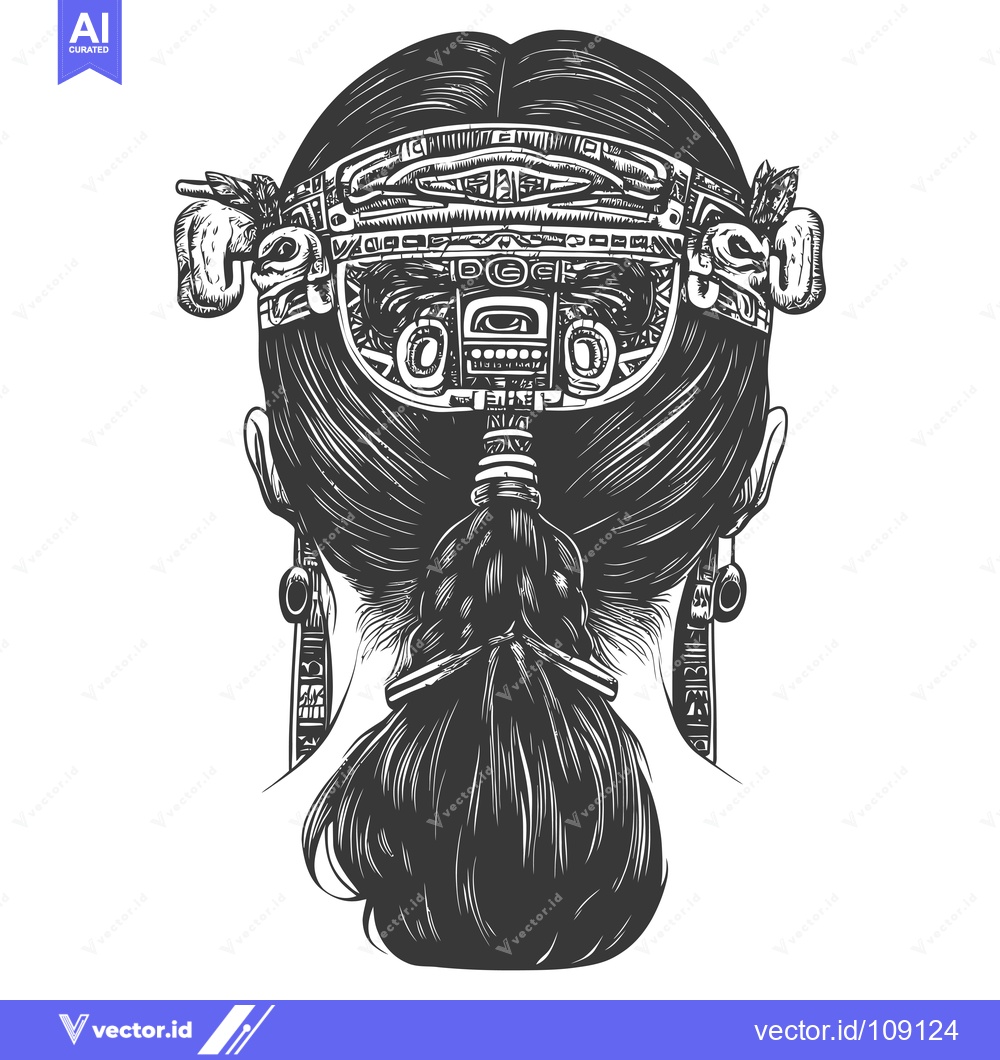 Premium Vector of Woman with intricate hair ornament and long ponytail