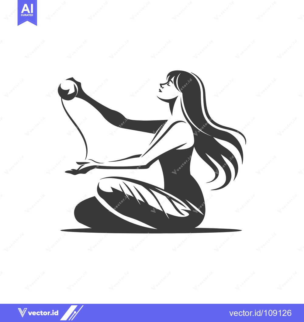 Premium Vector dari Woman with Long Hair Holding a Ball of Yarn