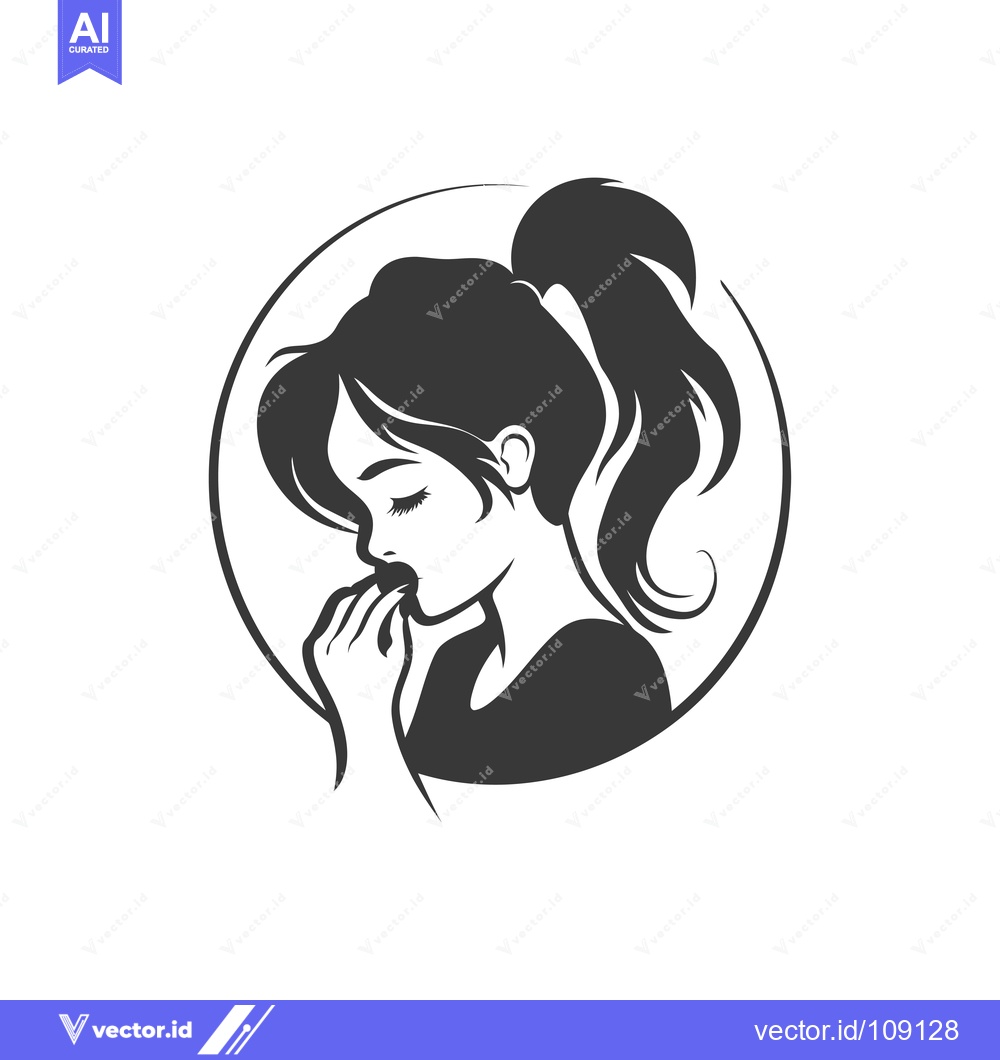 Premium Vector dari Woman with long hair in a ponytail eating a cherry