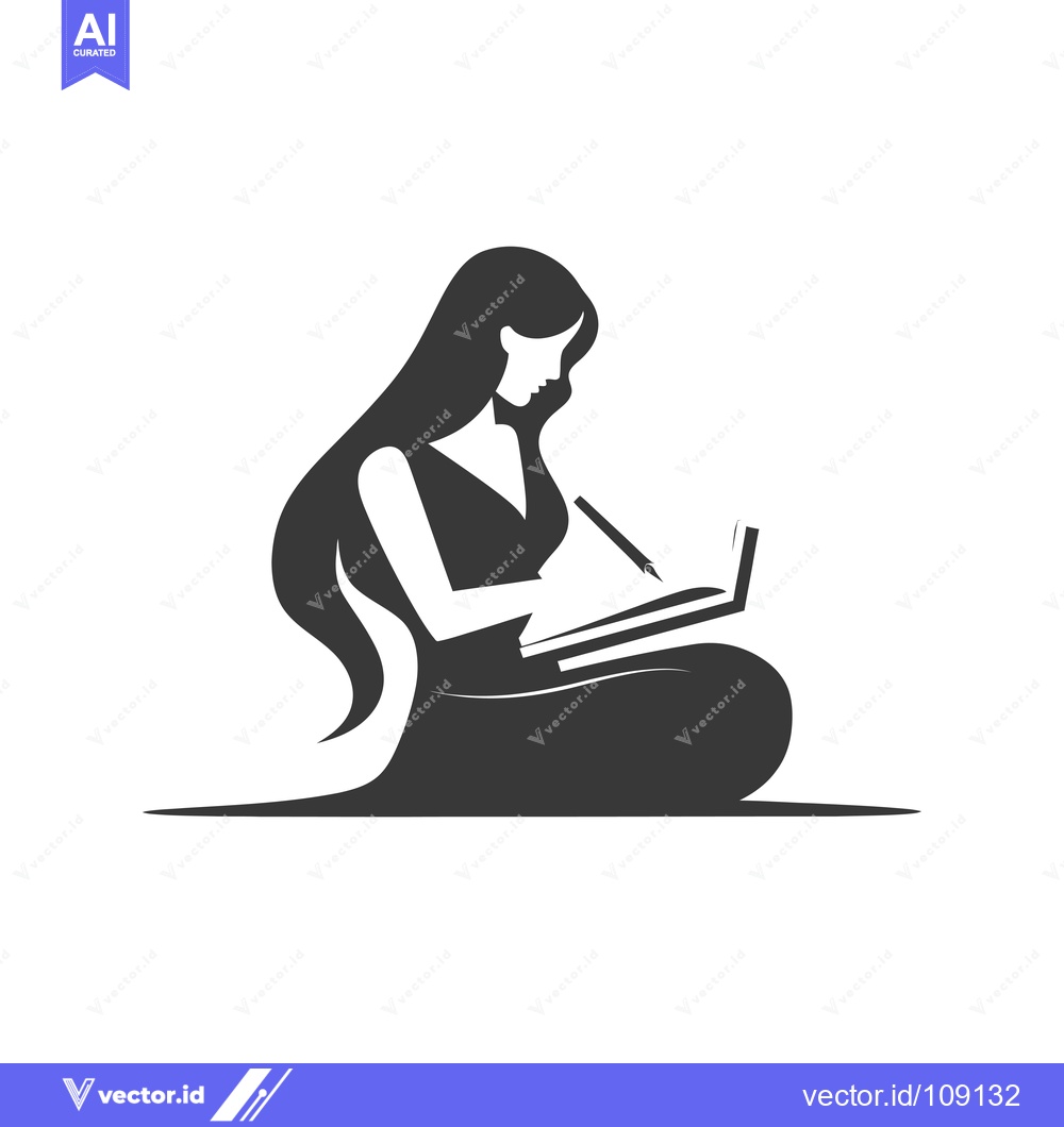 Premium Vector dari Woman with Long Hair Sitting and Writing
