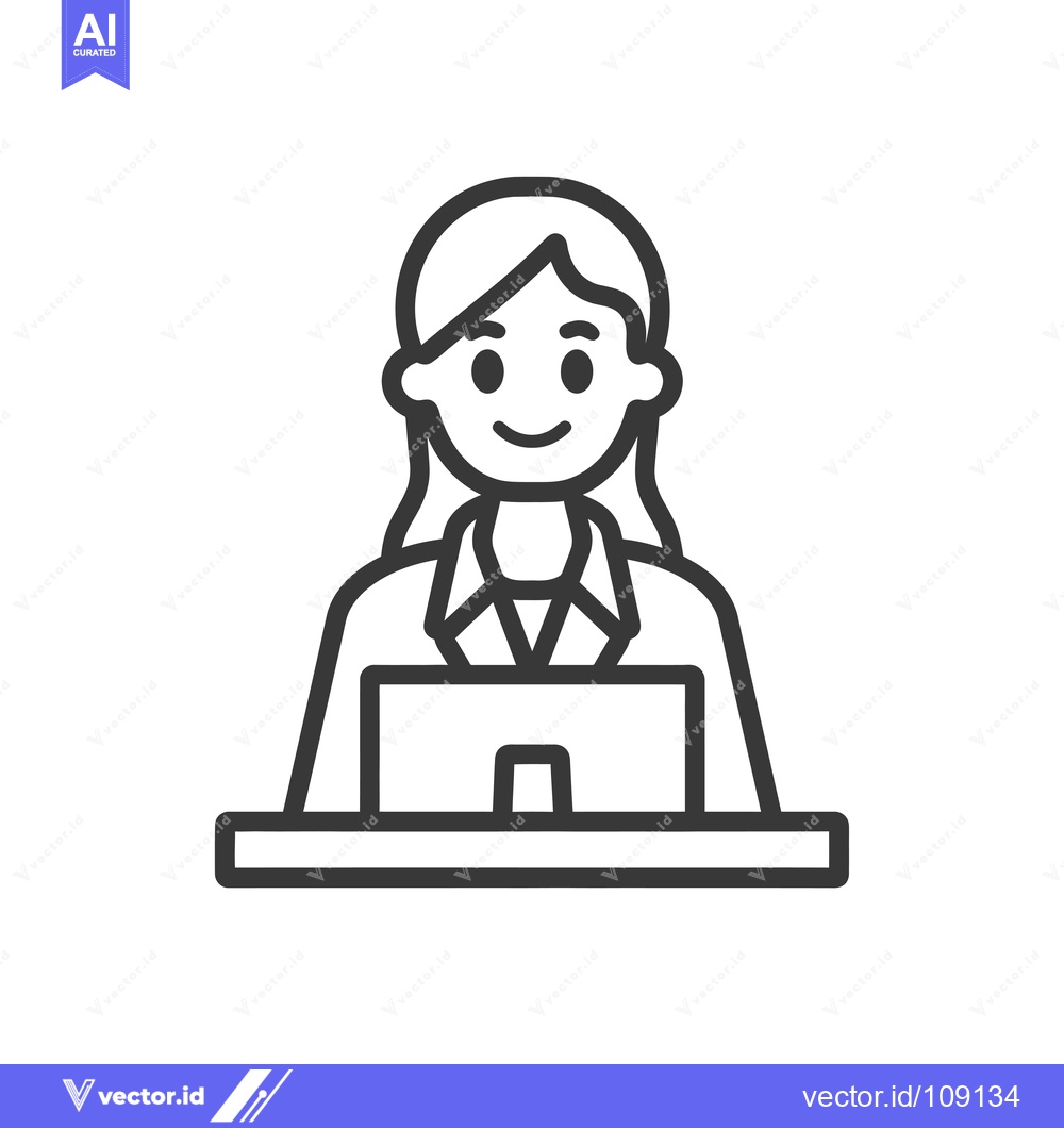 Premium Vector of Woman with Long Hair Smiling at Laptop