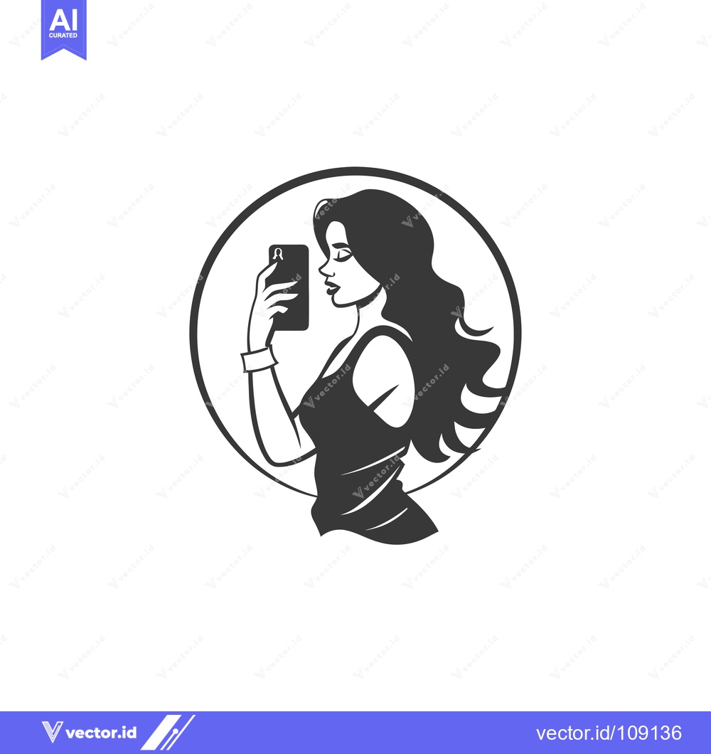 Premium Vector of Woman with Long Hair Taking a Selfie with a Smartphone