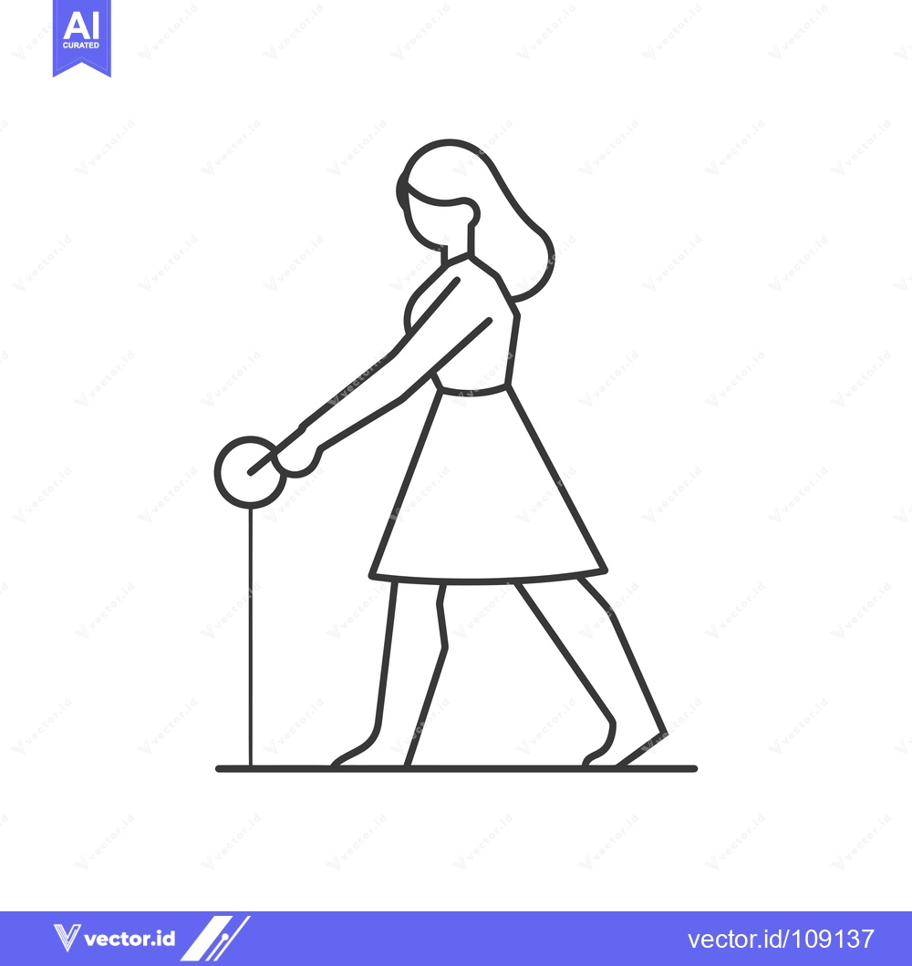 Premium Vector of Woman with long hair walking while holding a walking stick