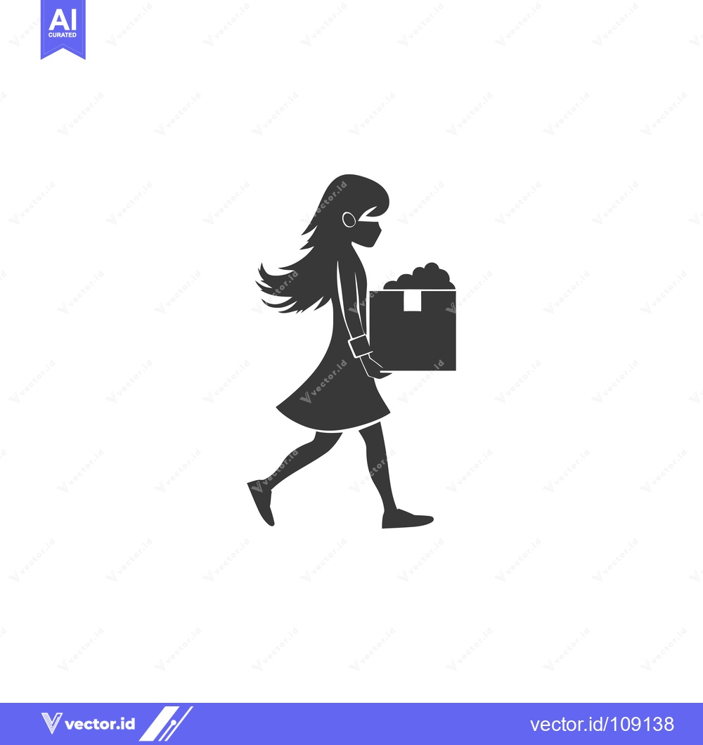 Premium Vector dari Woman with long hair wearing a mask walking with a box