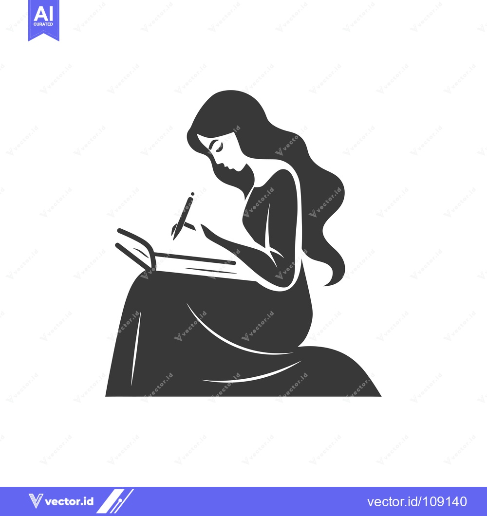 Premium Vector dari Woman with Long Hair Writing in a Notebook