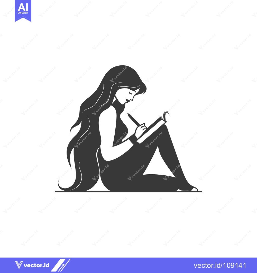 Premium Vector dari Woman with Long Hair Writing in a Notebook