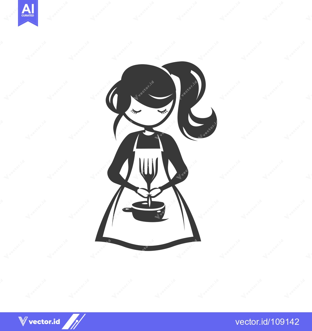 Premium Vector dari Woman with ponytail holding fork over pot