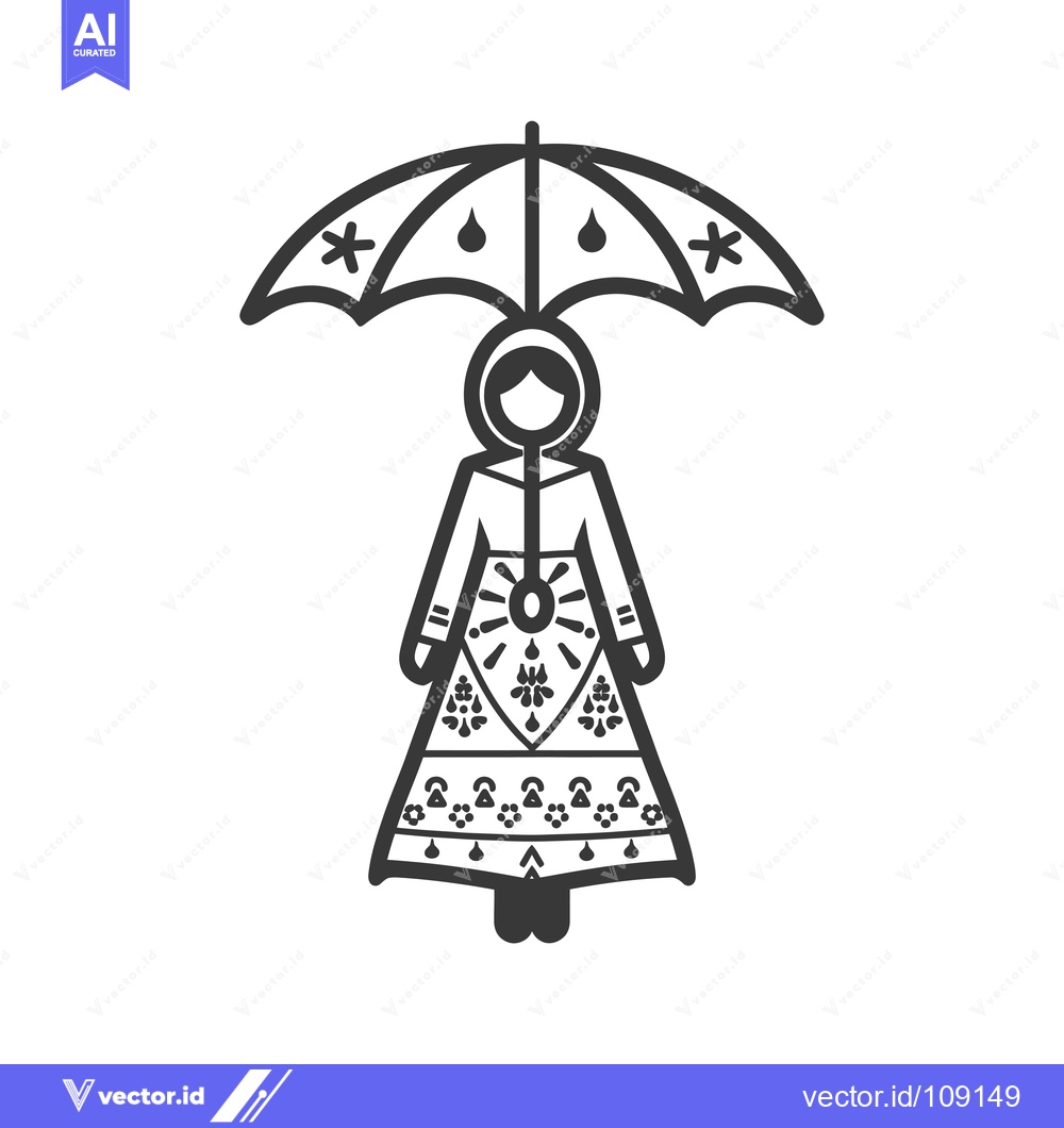 Premium Vector of Woman with Umbrella and Traditional Dress