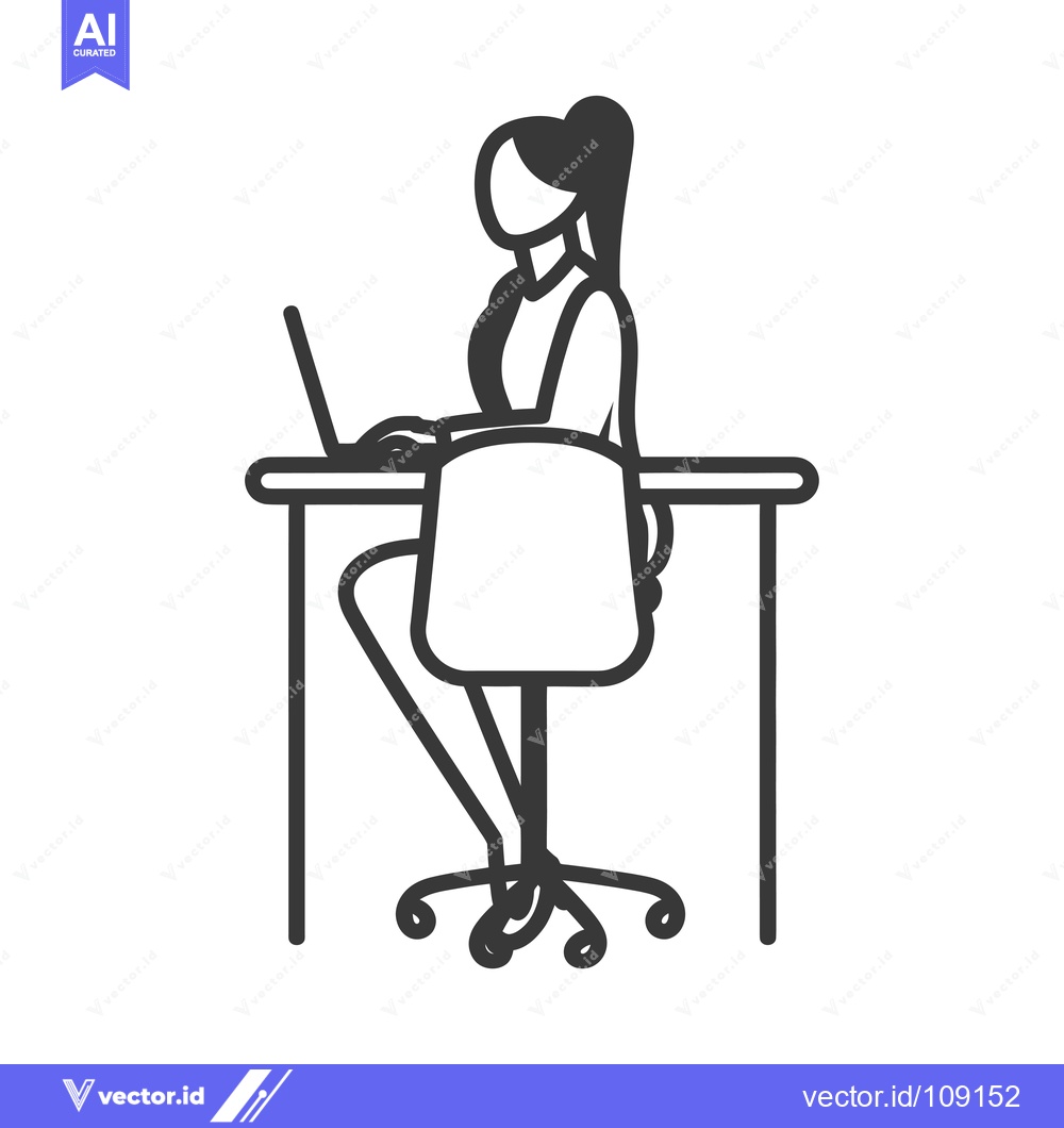 Premium Vector dari Woman Working on Laptop at Desk with Chair
