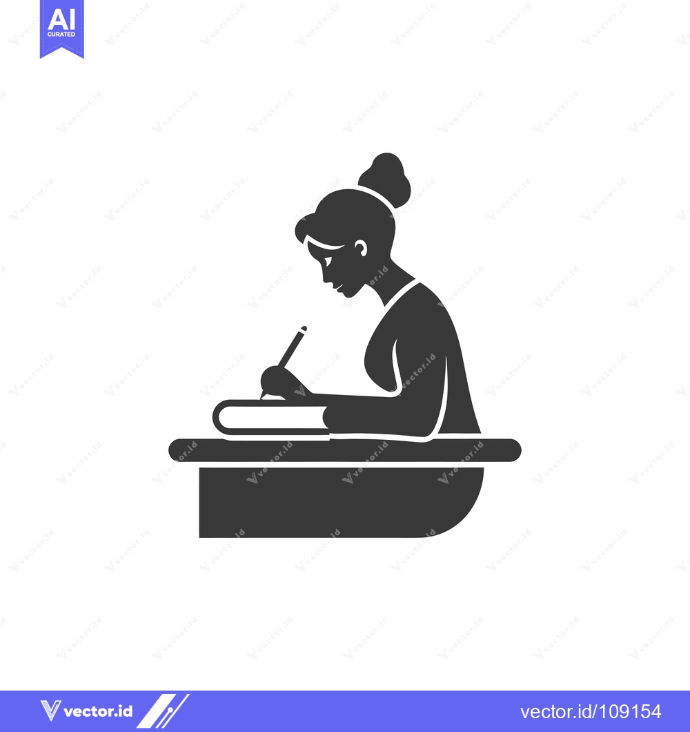 Premium Vector dari Woman writing at a desk with a pencil