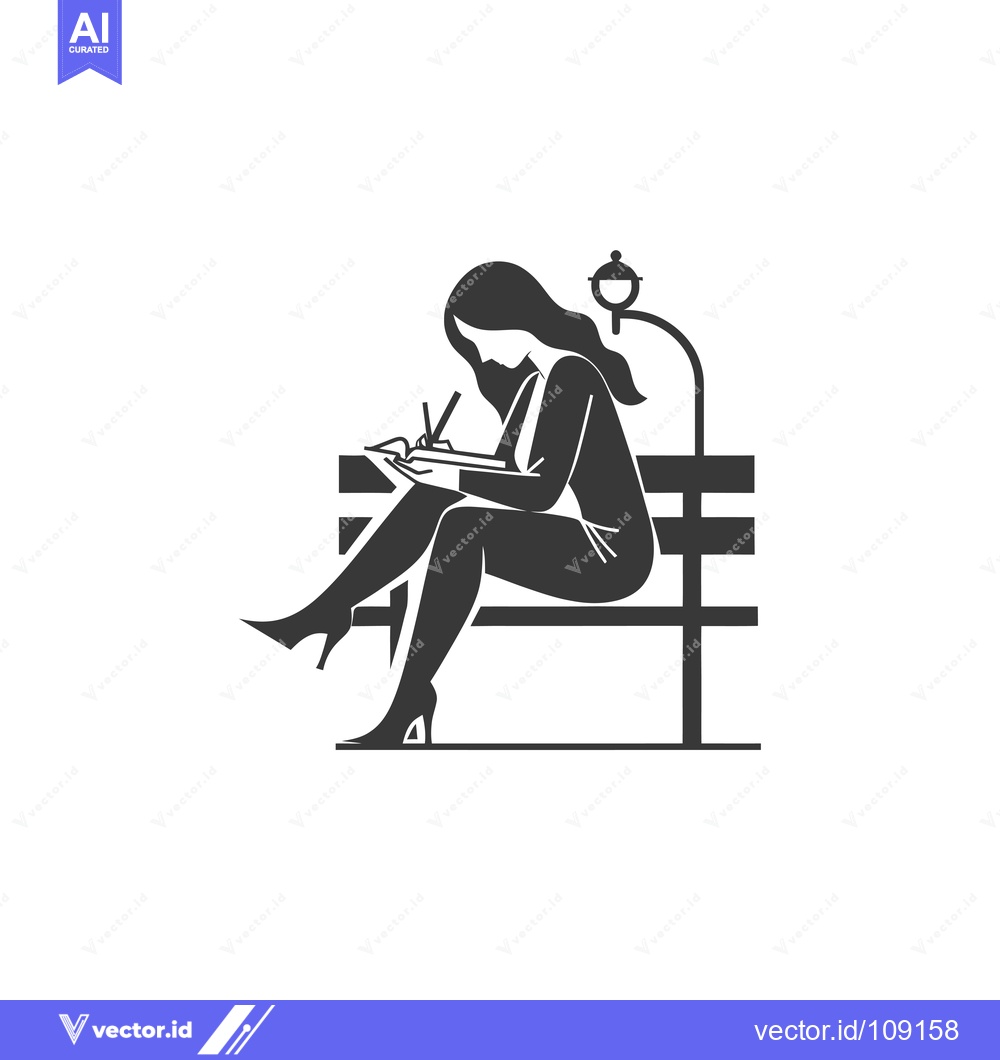 Premium Vector of Woman Writing in a Notebook on a Bench