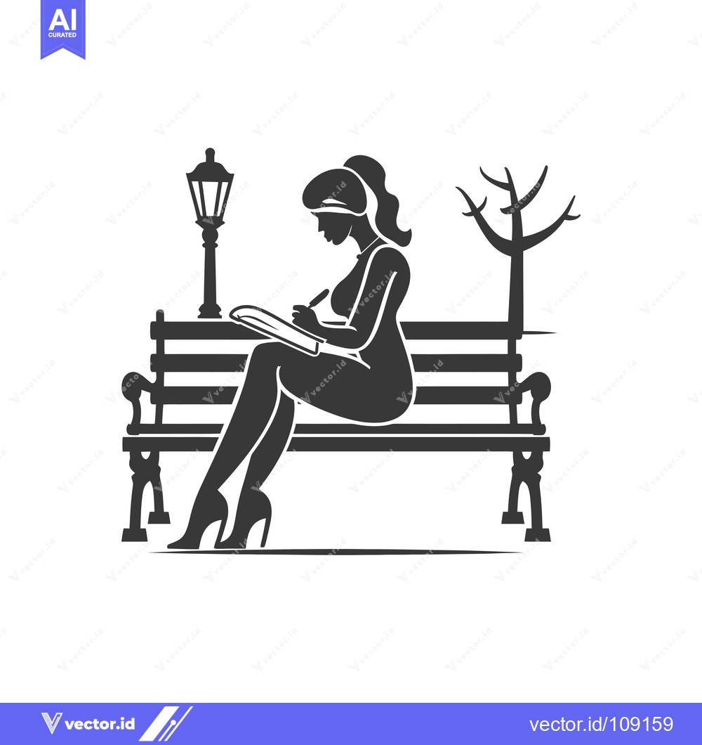 Premium Vector dari Woman Writing in a Notebook on a Bench in a Park