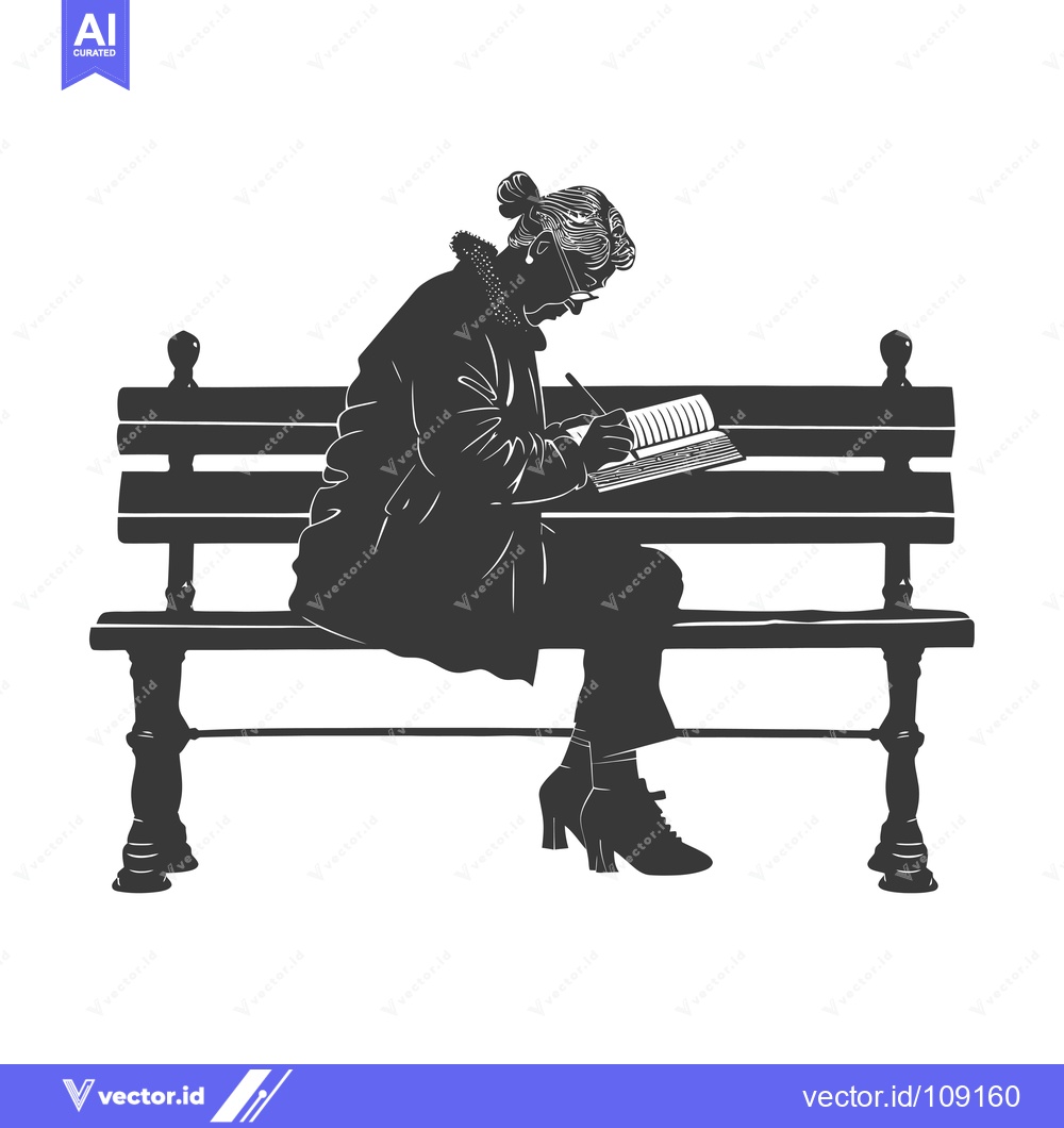 Premium Vector of Woman Writing in a Notebook on a Park Bench