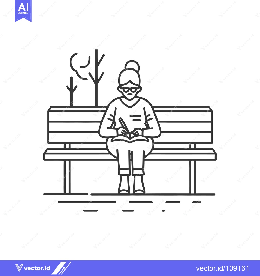 Premium Vector of Woman Writing in Notebook While Sitting on a Park Bench