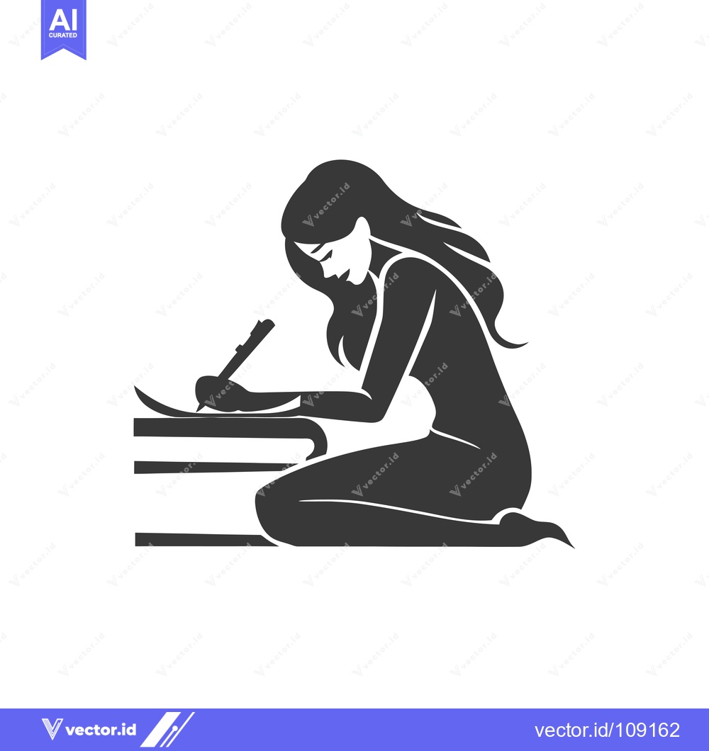 Premium Vector dari Woman Writing on a Book while Kneeling