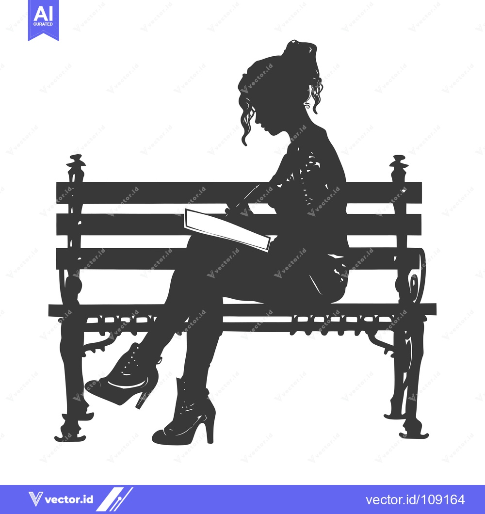 Premium Vector of Woman Writing on a Park Bench Silhouette