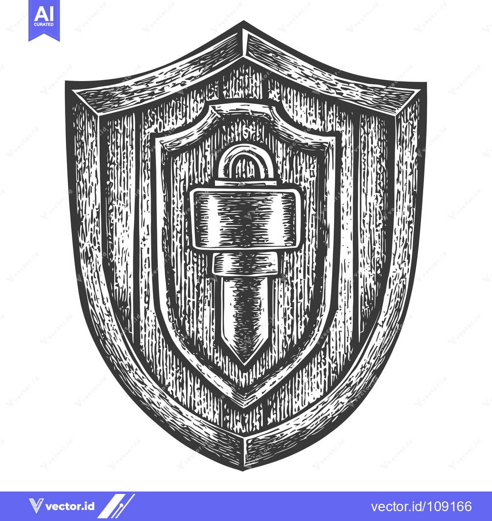 Premium Vector dari Wooden Shield with a Hammer and Nail Inside