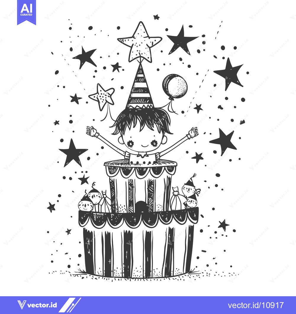 Premium Vector dari A Boy Celebrating His Birthday With A Cake And Stars