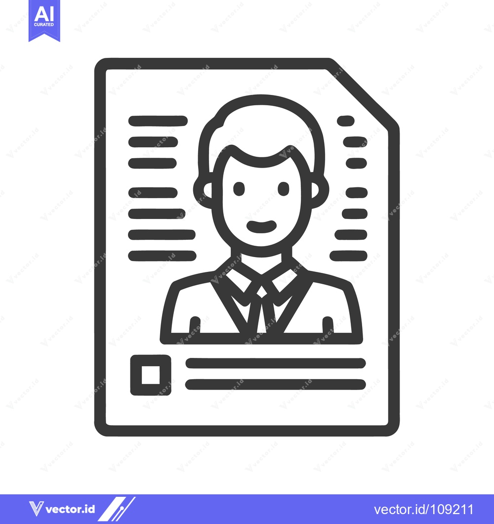 Premium Vector dari Minimalist Resume Icon with Smiling Person and Text Lines, Black Outli