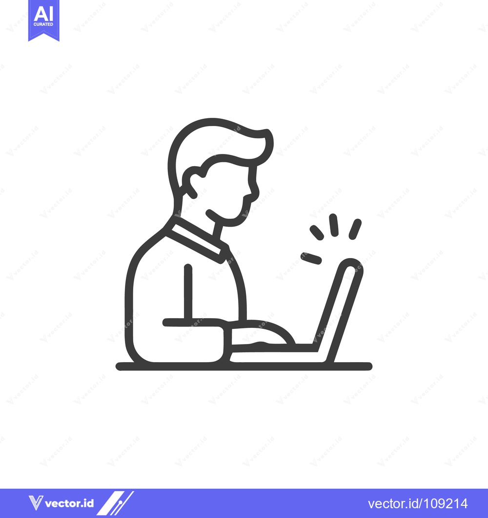 Premium Vector dari Minimalist Line Art: Man Working on Laptop with Sparkles of Inspiratio