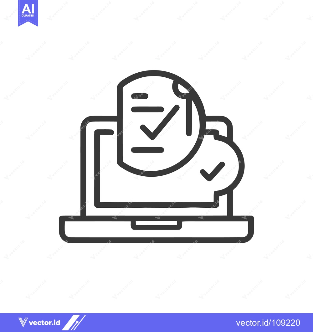 Premium Vector of Online Approval Icon: Laptop with Checklist and Checkmarks, Minimalist