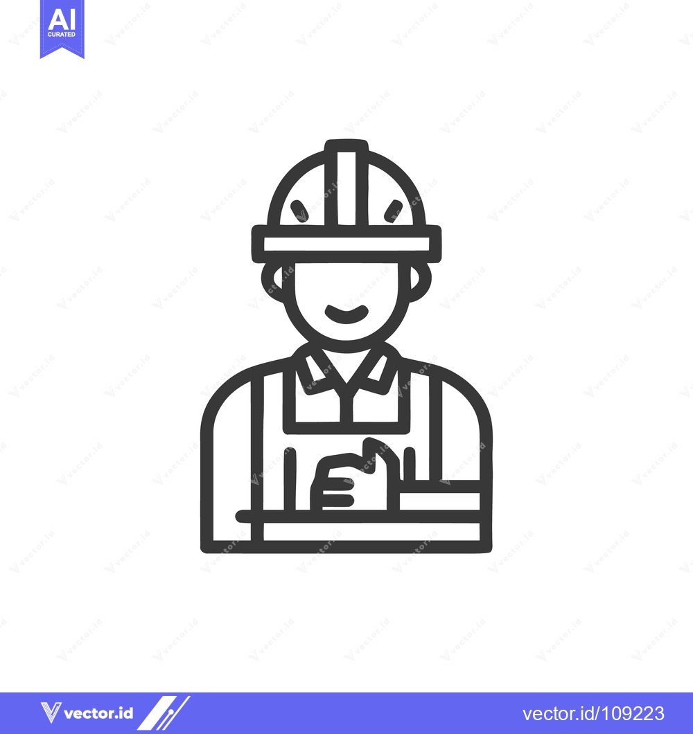 Premium Vector dari Construction Worker Icon: Smiling, Hard Hat, Gloves, Outline Style