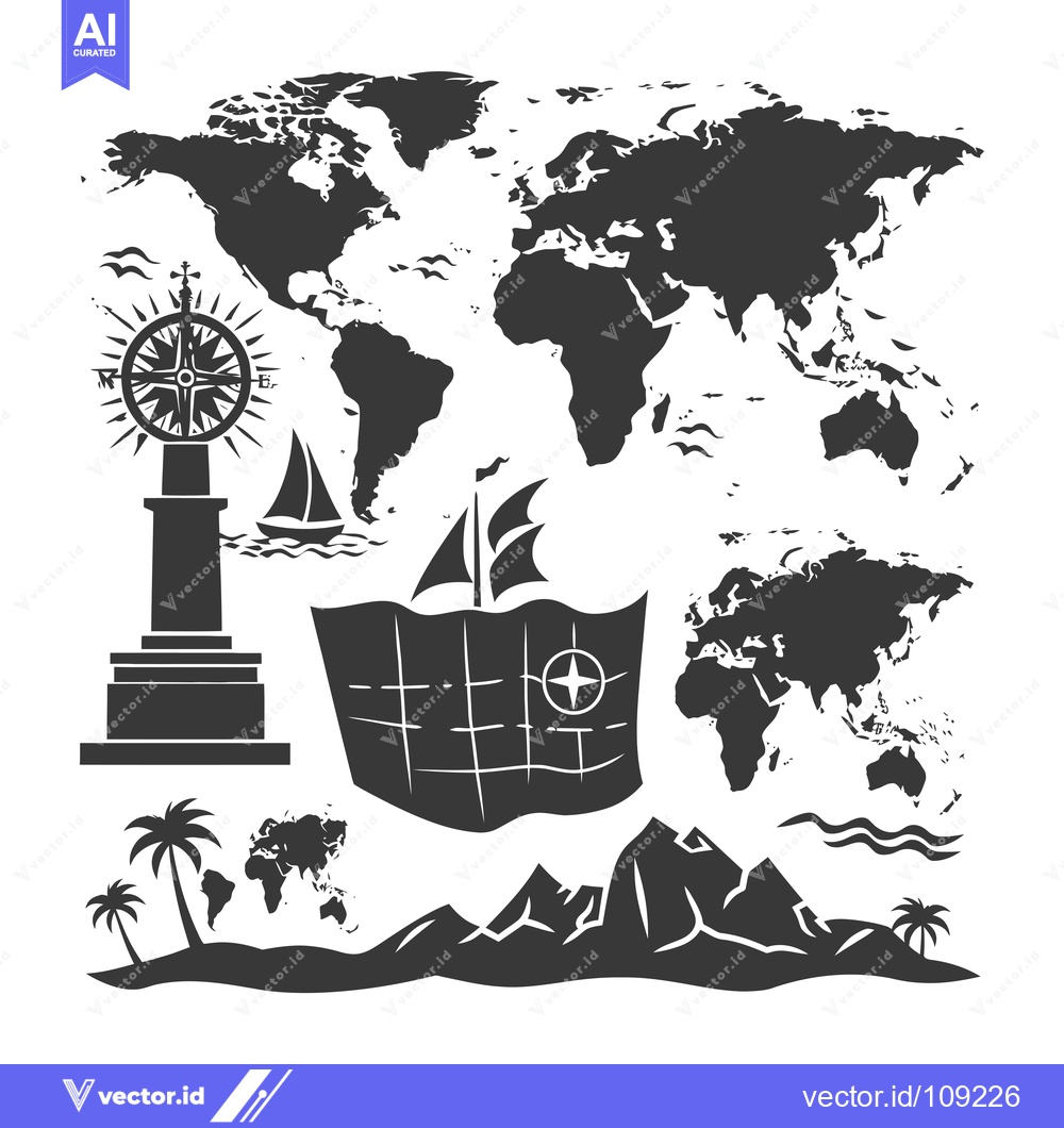 Premium Vector dari World Map with Travel and Navigation Icons