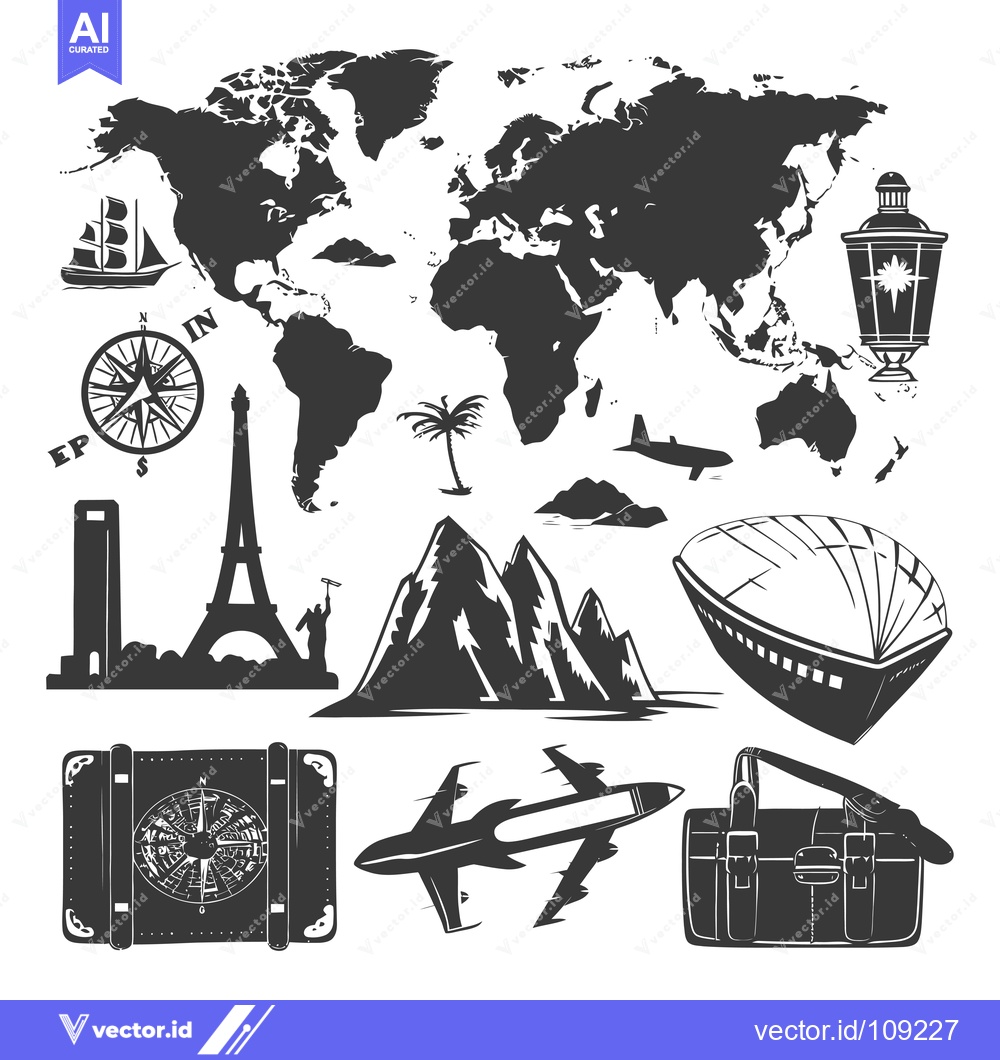 Premium Vector dari World Map with Travel and Transportation Icons