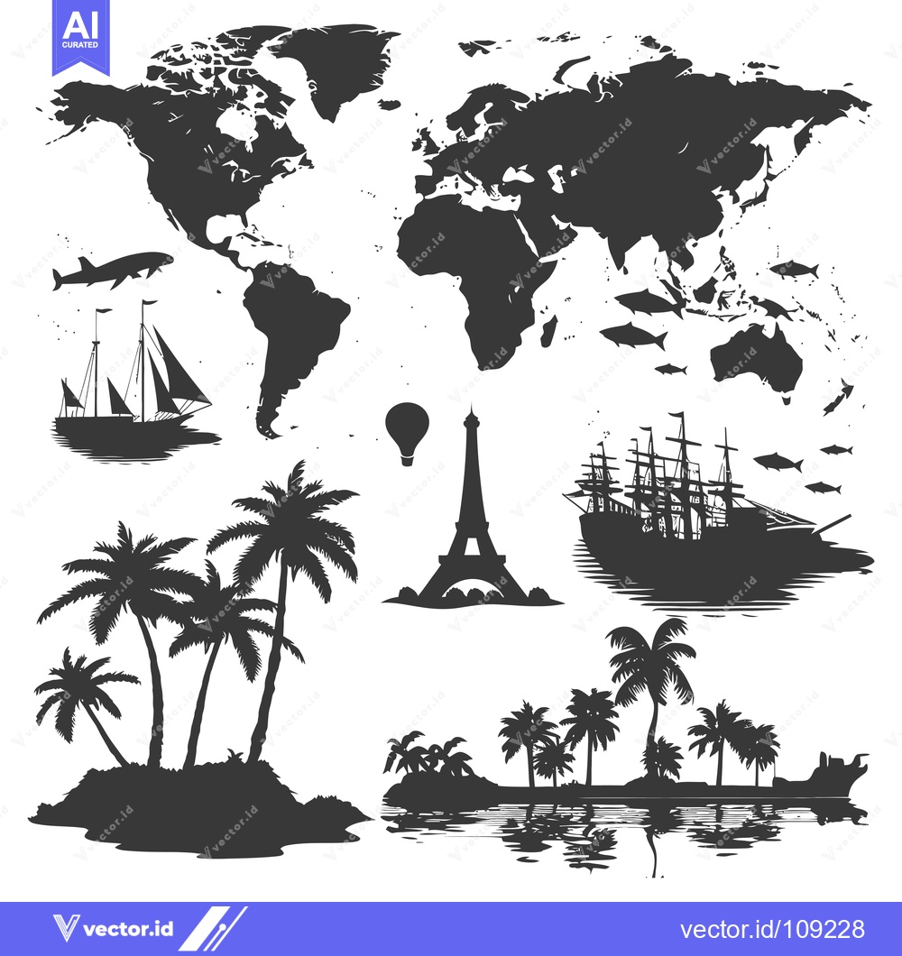 Premium Vector dari World Map with Various Travel and Vacation Symbols