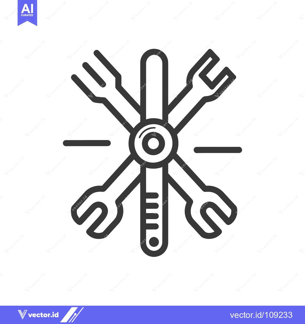 Premium Vector dari Wrench and Fork Icon in a Cross Shape with a Central Circle