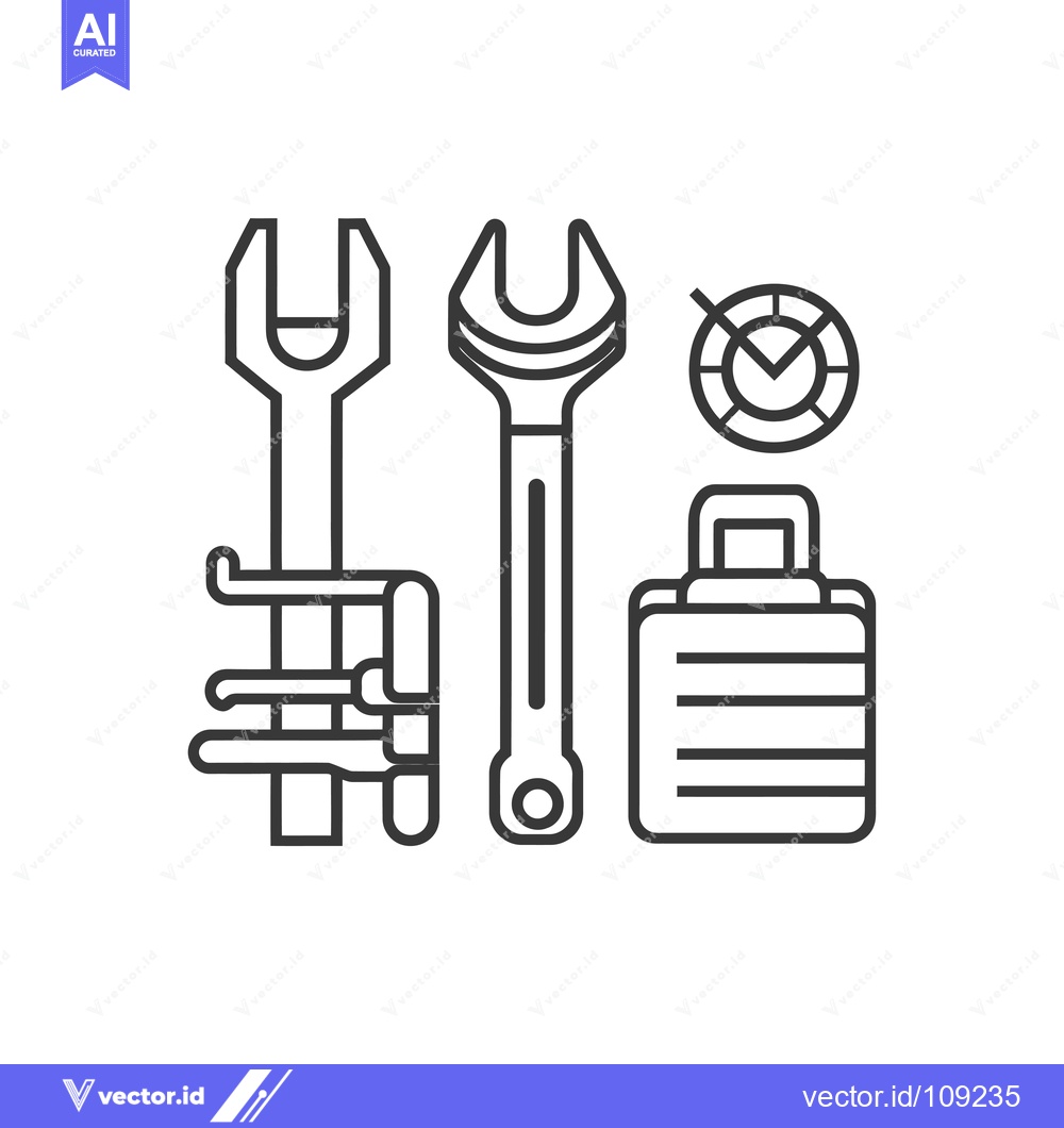 Premium Vector of Wrench, Toolbox, Checklist, and Cogwheel Icon Set