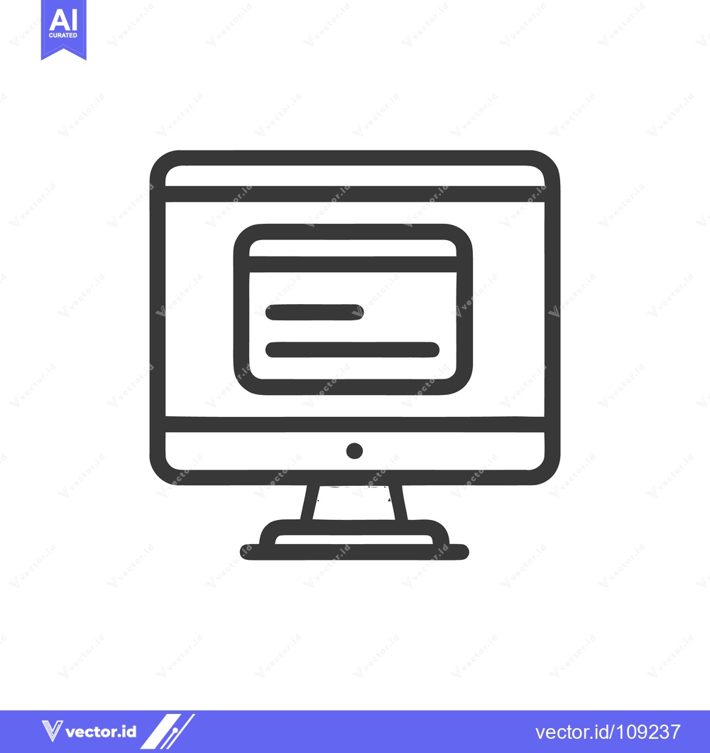 Premium Vector of Minimalist Computer Icon with Credit Card Displayed on Screen, Outline