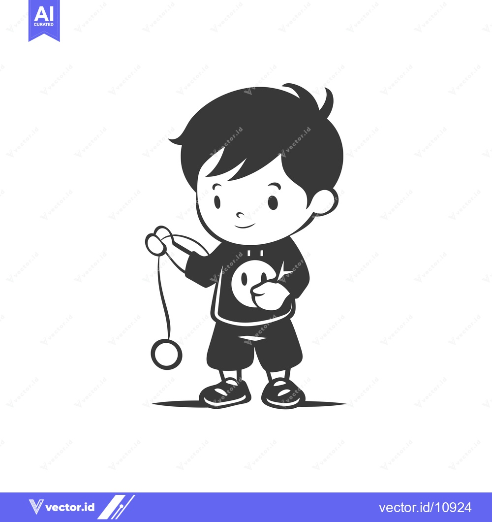 Premium Vector dari A Boy Playing with a Yo-yo, Simple Illustration in Black and White