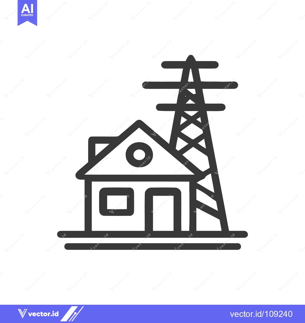 Premium Vector dari Minimalist Icon of House with Power Line Tower, Energy Concept