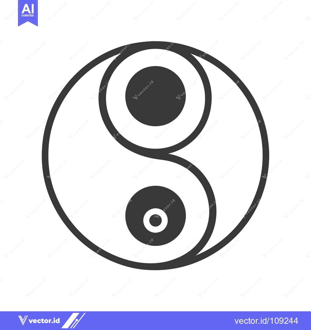 Premium Vector of Yin and Yang Symbol, Black and White Circle with Two Intersecting Curv