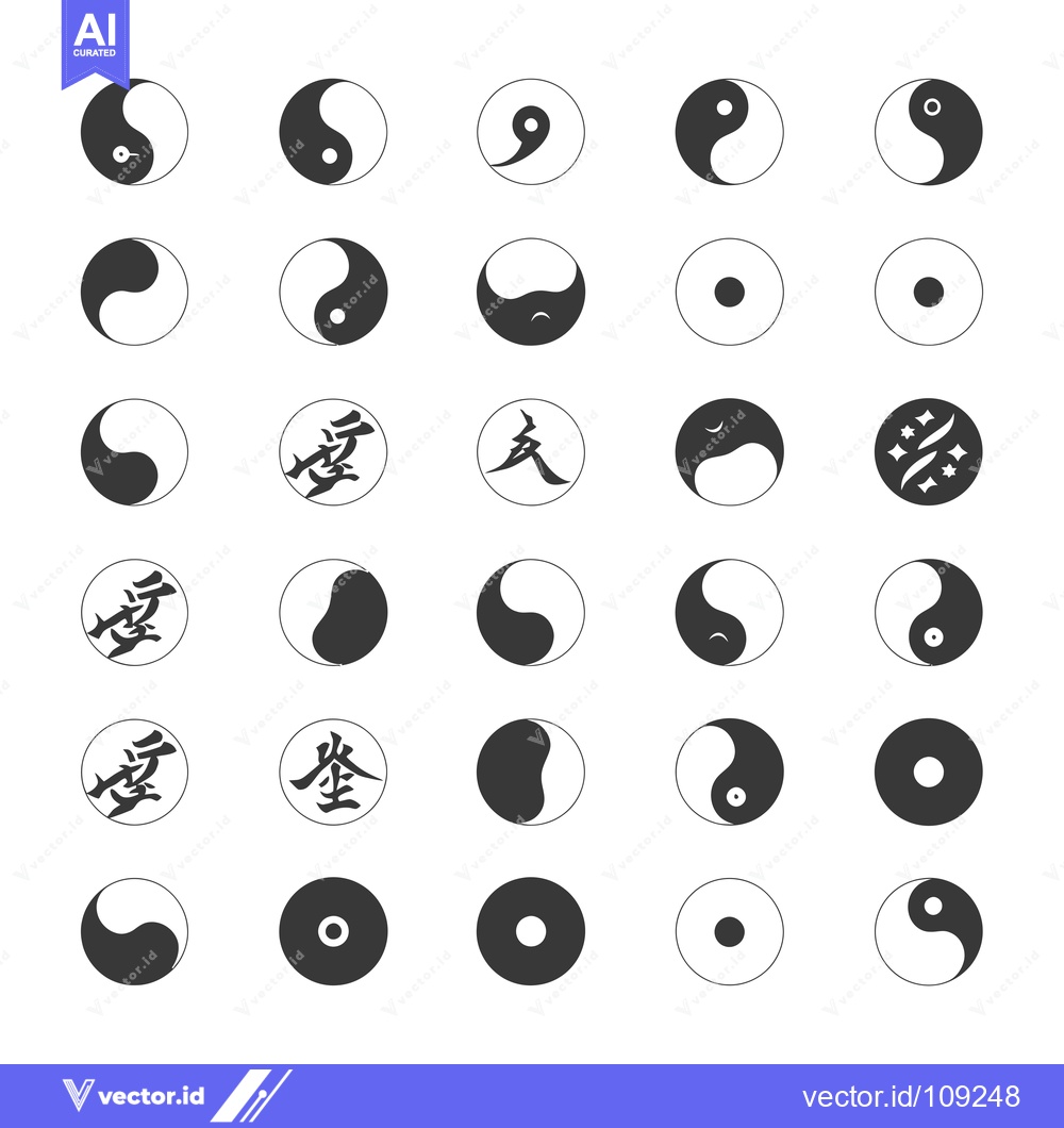 Premium Vector of Yin Yang Symbol Variations and Chinese Characters