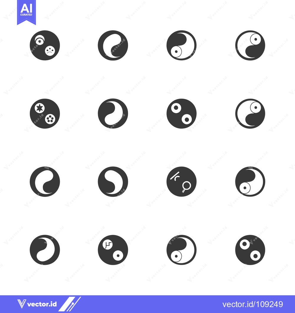 Premium Vector dari Yin Yang Symbol Variations in Black and White Circles