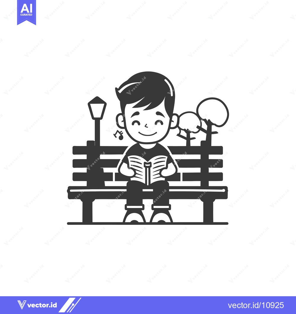 Premium Vector dari A Boy Reading a Book on a Bench in a Park