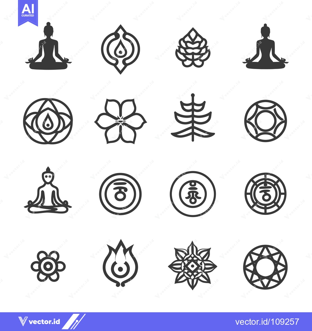 Premium Vector of Yoga and Meditation Symbols in a Grid Layout