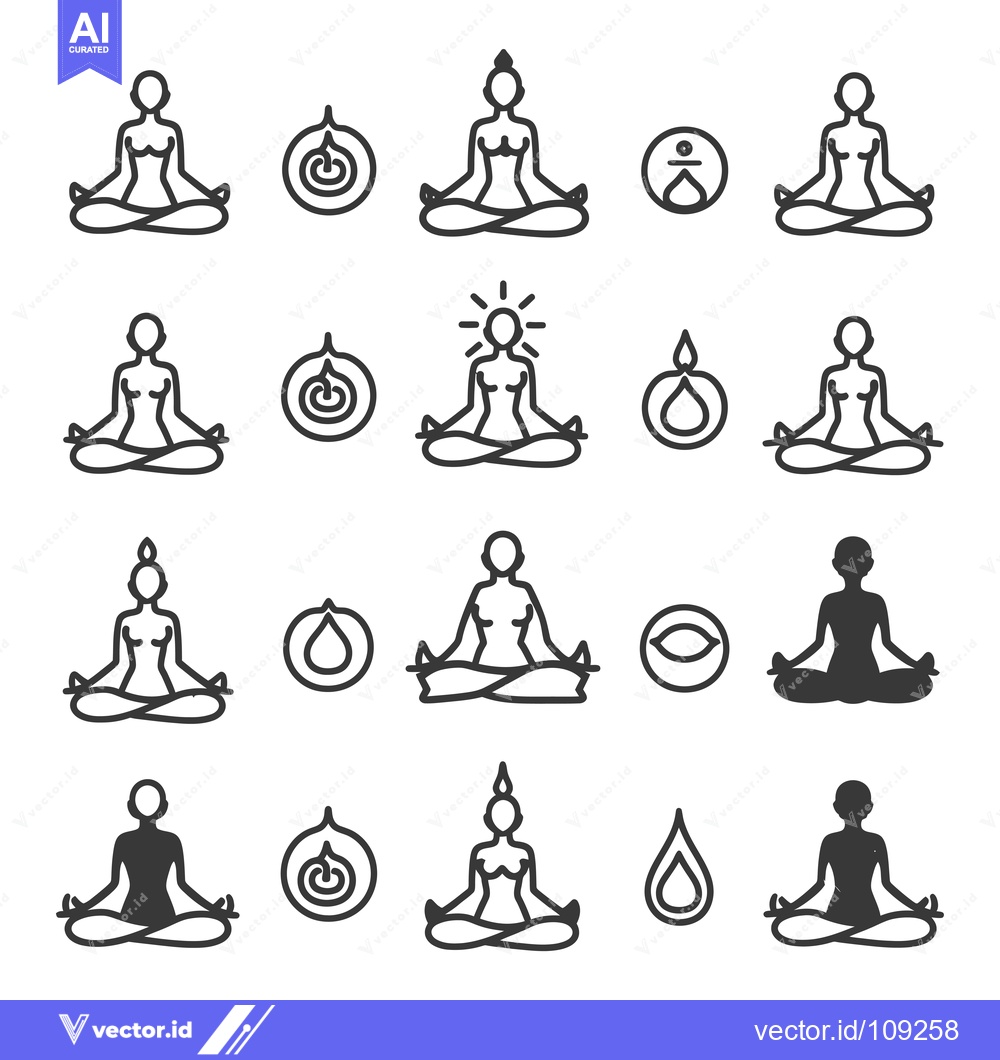 Premium Vector dari Yoga Meditation Poses with Symbolic Elements